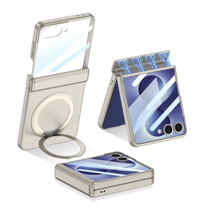 Galaxy Z Flip 8 Kılıf M-safe Şarj Özellikli Zore Kıpta KPT-06 Ring Standlı Kapak Titanyum