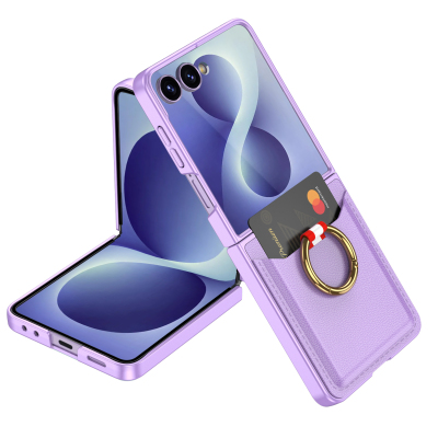 Galaxy Z Flip 8 Zore Kıpta Ring Holder Card Cover Purple