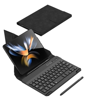 Galaxy Z Fold 2 Kılıf Standlı Klavyeli Kalem Bölmeli Zore Kıpta Klavyeli Kılıf Siyah