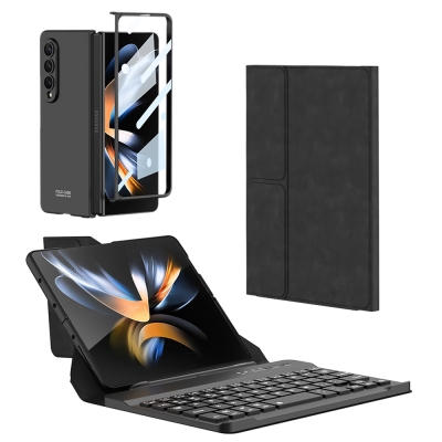 Galaxy Z Fold 4 Kılıf Standlı Bluetooth Klavyeli Zore Kıpta Keyboard Set Kılıf Siyah