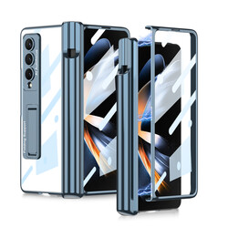 Galaxy Z Fold 4 Kılıf Zore Kıpta Standlı Kalem Bölmeli Kapak Mavi