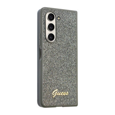 Galaxy Z Fold 5 Case Guess Original Licensed Text Logo Glitter Flakes Cover Haki