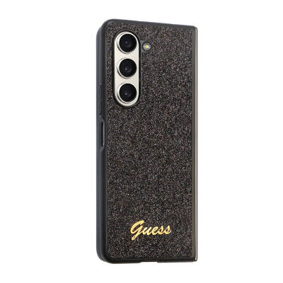 Galaxy Z Fold 5 Case Guess Original Licensed Text Logo Glitter Script Cover Black