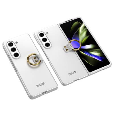 Galaxy Z Fold 5 Case Zore Kıpta Flip Hard Cover with Ring Silver