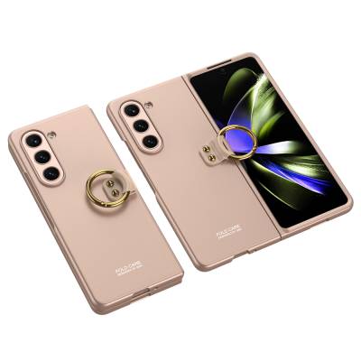 Galaxy Z Fold 5 Case Zore Kıpta Flip Hard Cover with Ring Rose Gold