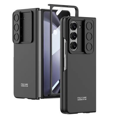 Galaxy Z Fold 5 Kılıf Kamera Korumalı Zore Kıpta Sürgülü Kapak Siyah