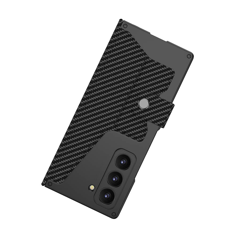 Galaxy Z Fold 6 Case Camera Protected Carbon Design Zore Kıpta Pen Compartment Fest Cover - 2