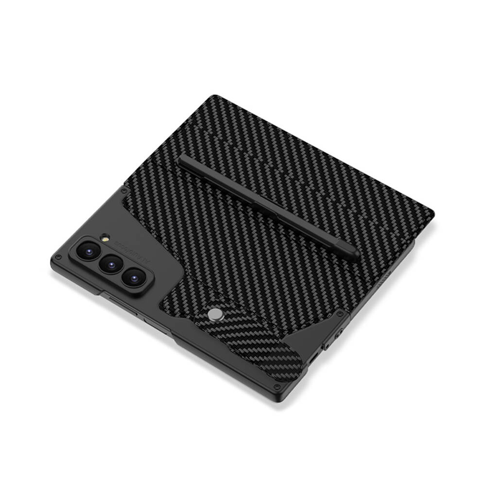 Galaxy Z Fold 6 Case Camera Protected Carbon Design Zore Kıpta Pen Compartment Fest Cover - 3
