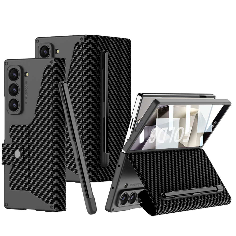 Galaxy Z Fold 6 Case Camera Protected Carbon Design Zore Kıpta Pen Compartment Fest Cover - 4