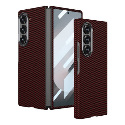 Galaxy Z Fold 6 Case Camera Protected Carbon Fiber Design Back Surface Zore Kıpta Carbon Cover Red