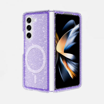 Galaxy Z Fold 6 Case Magsafe Charging Feature Shining Glitter Transparent Colored Zore Allstar Cover Purple