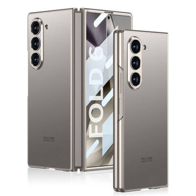 Galaxy Z Fold 6 Case Titanium Metal Designed Zore Kıpta Caz Cover Titanyum-Gri