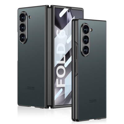 Galaxy Z Fold 6 Case Titanium Metal Designed Zore Kıpta Caz Cover Gri-Yeşil