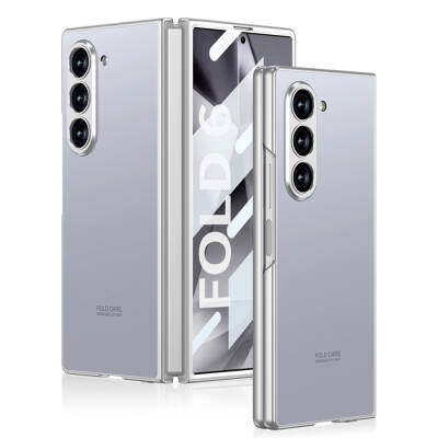 Galaxy Z Fold 6 Case Titanium Metal Designed Zore Kıpta Caz Cover Grey