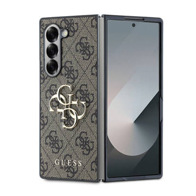 Galaxy Z Fold 6 Kılıf Guess Orjinal Lisanslı Leather Metal Logo Kapak Kahverengi