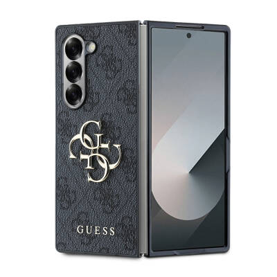 Galaxy Z Fold 6 Kılıf Guess Orjinal Lisanslı Leather Metal Logo Kapak Siyah