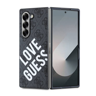 Galaxy Z Fold 6 Kılıf Guess Orjinal Lisanslı Love Guess Printing Kapak Siyah