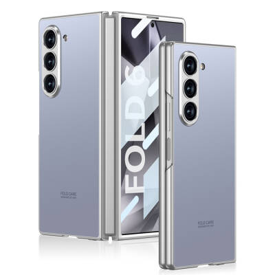 Galaxy Z Fold 6 Kılıf Titanyum Metal Tasarımlı Zore Kıpta Caz Kapak Mavi