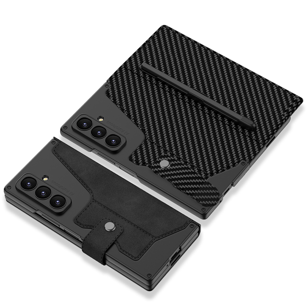 Galaxy Z Fold 7 Case Camera Protection Carbon Design Zore Kipta Fest Cover with Pen Compartment - 4