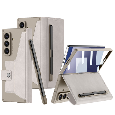 Galaxy Z Fold 7 Case Camera Protection Velvet Design Zore Kıpta Festive Cover with Pen Compartment Titanyum