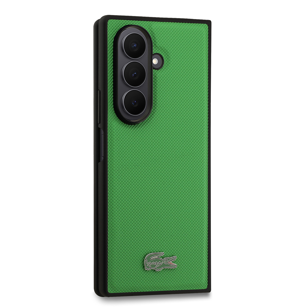 Galaxy Z Fold 7 Case Lacoste Original Licensed M-Safe Charging Feature Pique Patterned Back Surface Iconic Crocodile Metal Logo Cover - 7