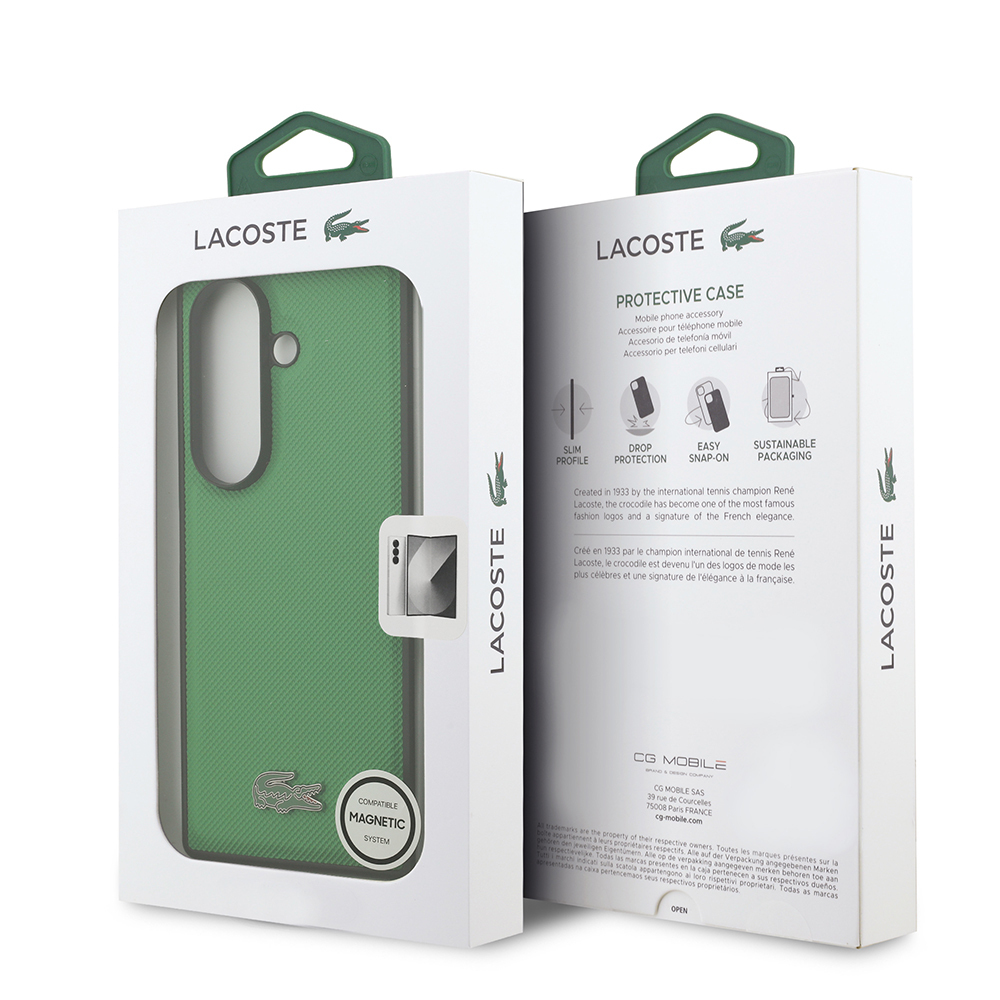 Galaxy Z Fold 7 Case Lacoste Original Licensed M-Safe Charging Feature Pique Patterned Back Surface Iconic Crocodile Metal Logo Cover - 16