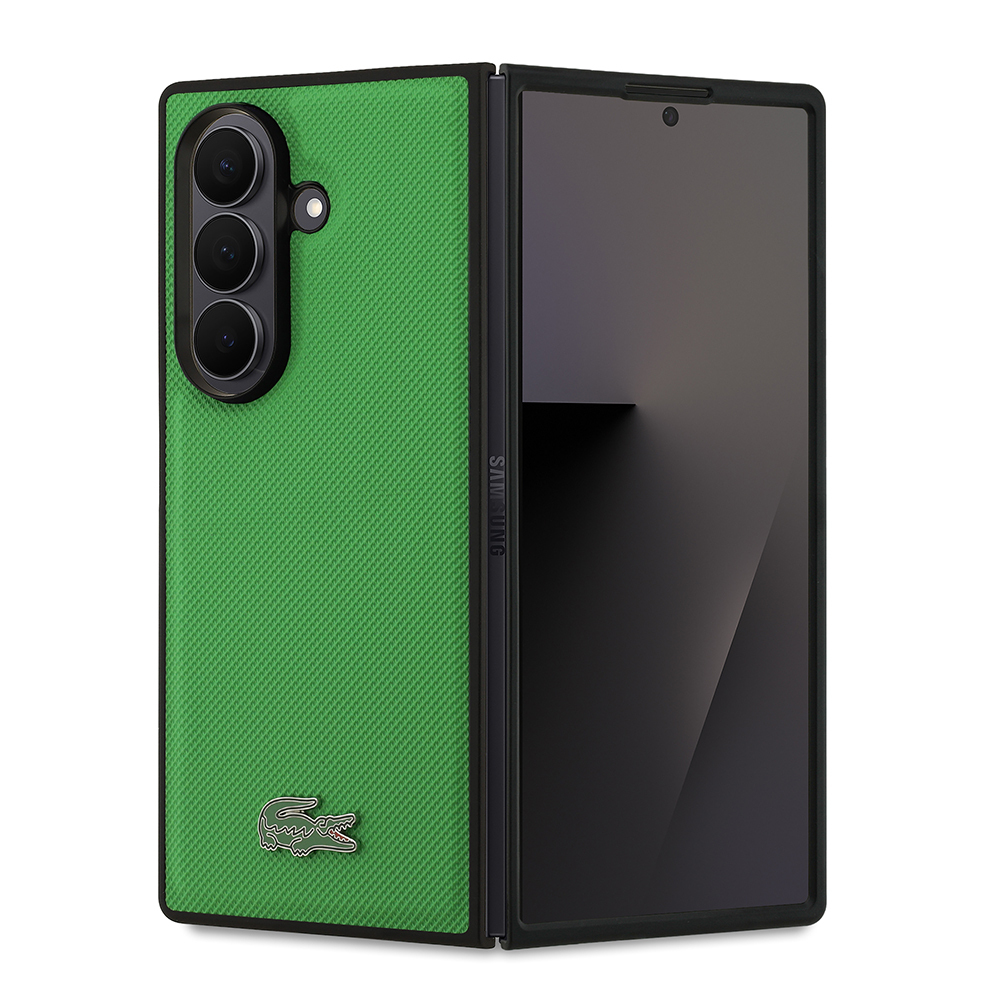 Galaxy Z Fold 7 Case Lacoste Original Licensed M-Safe Charging Feature Pique Patterned Back Surface Iconic Crocodile Metal Logo Cover - 2