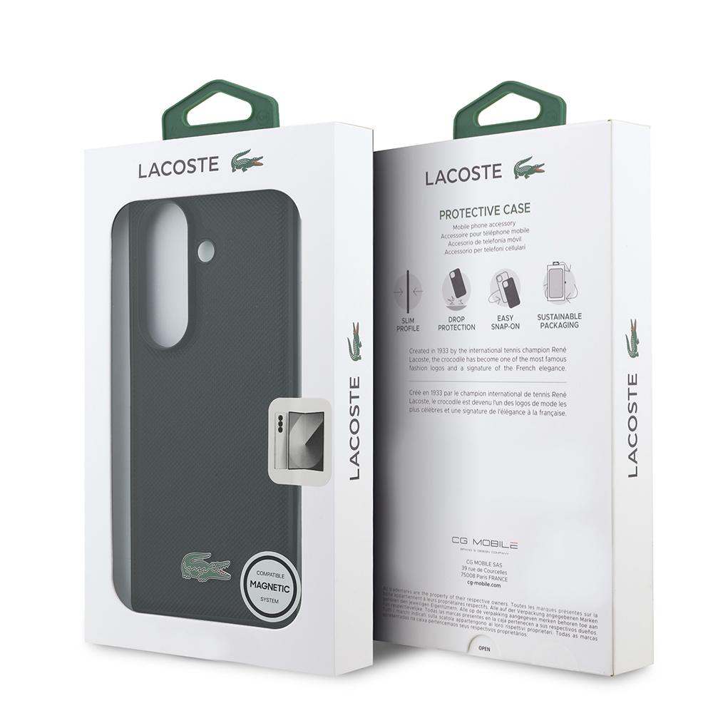 Galaxy Z Fold 7 Case Lacoste Original Licensed M-Safe Charging Feature Pique Patterned Back Surface Iconic Crocodile Metal Logo Cover - 17