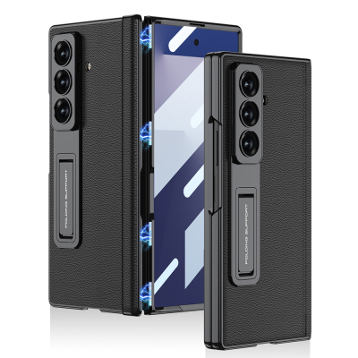 Galaxy Z Fold 7 Case Leather Stand Zore Kıpta Premium Case Black