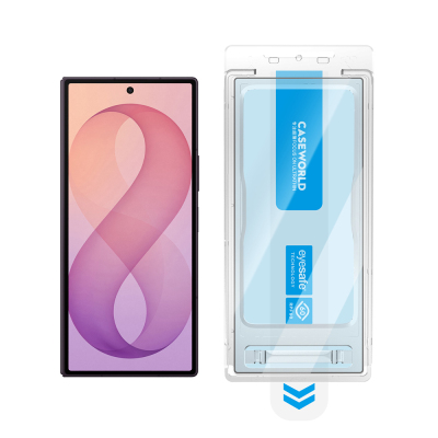 Galaxy Z Fold 7 CaseWorld Applicator Serisi 2.5D Eyesafe Mavi Işık Teknolojili Safir 0.33mm Temperli Cam Ekran Koruyucu + Uygulama Aparatı Şeffaf