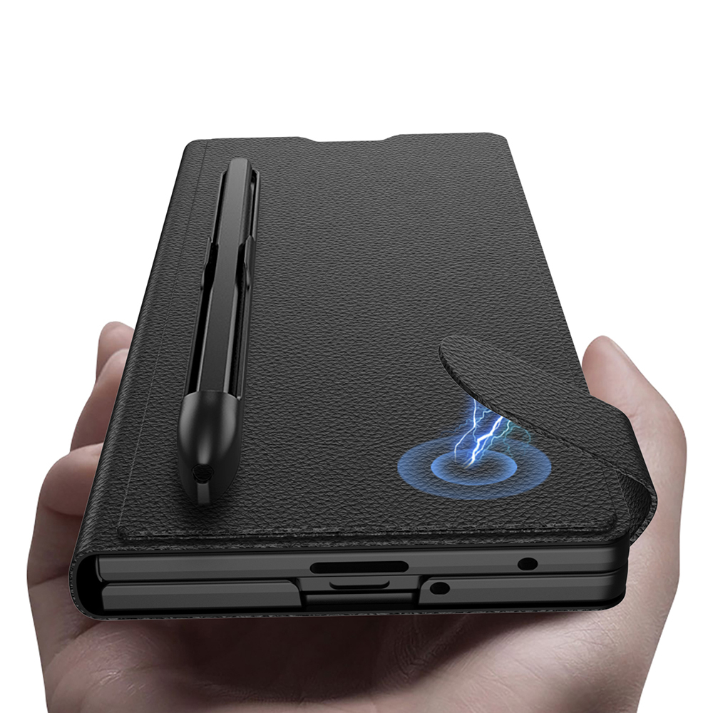 Galaxy Z Fold 7 Faux Leather Design Pen Compartment Zore Card Holder Stand Cover - 4