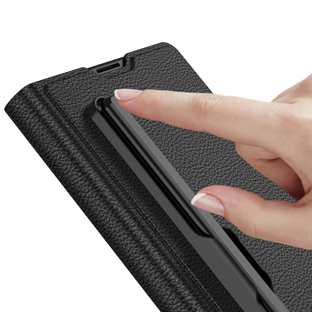 Galaxy Z Fold 7 Faux Leather Design Pen Compartment Zore Card Holder Stand Cover - 5