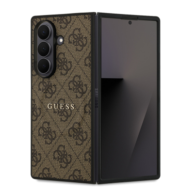 Galaxy Z Fold 7 Kılıf Guess Orjinal Lisanslı M-safe Şarj Özellikli 4G Desen Yazı Logolu Kapak Kahverengi