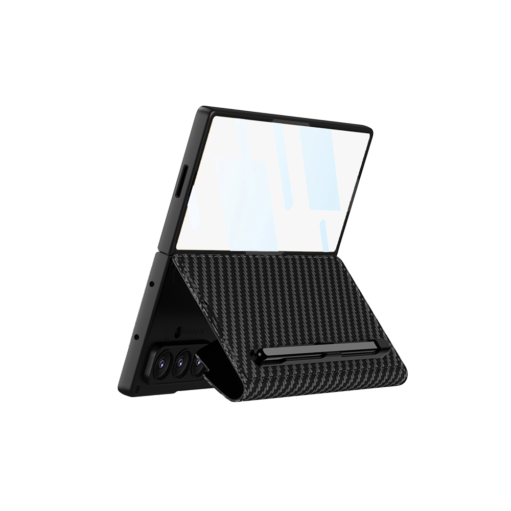 Galaxy Z Fold 7 Kılıf Kamera Korumalı Karbon Tasarımlı Zore Kıpta Kalem Bölmeli Fest Kapak - 3