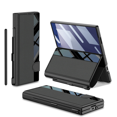 Galaxy Z Fold 7 Kılıf Kamera Korumalı Zore Kıpta Aynalı Kalem Bölmeli Fest Kapak Siyah