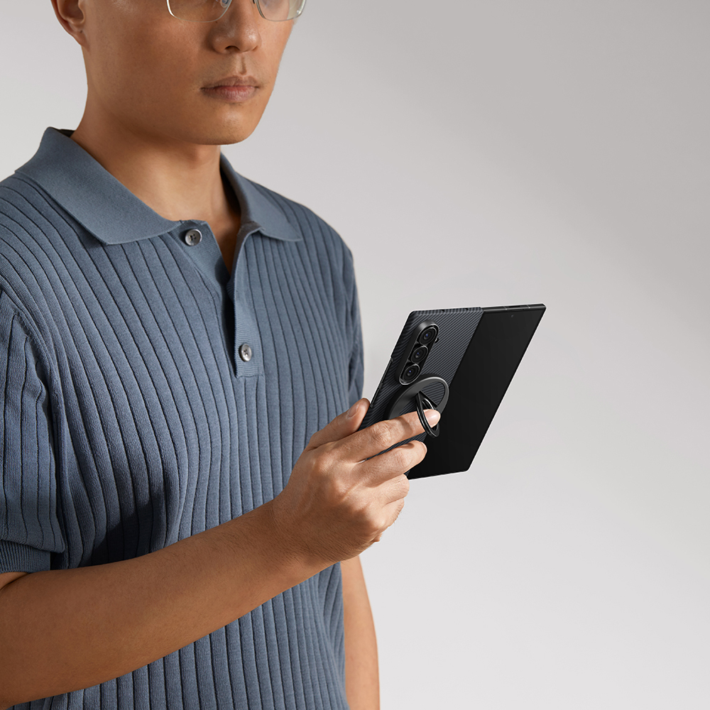 Galaxy Z Fold 7 Kılıf M-safe Şarj Özellikli 600D Aramid Fiber Pitaka Ultra-Slim Classic Serisi Black-Grey Twill Kapak - 10