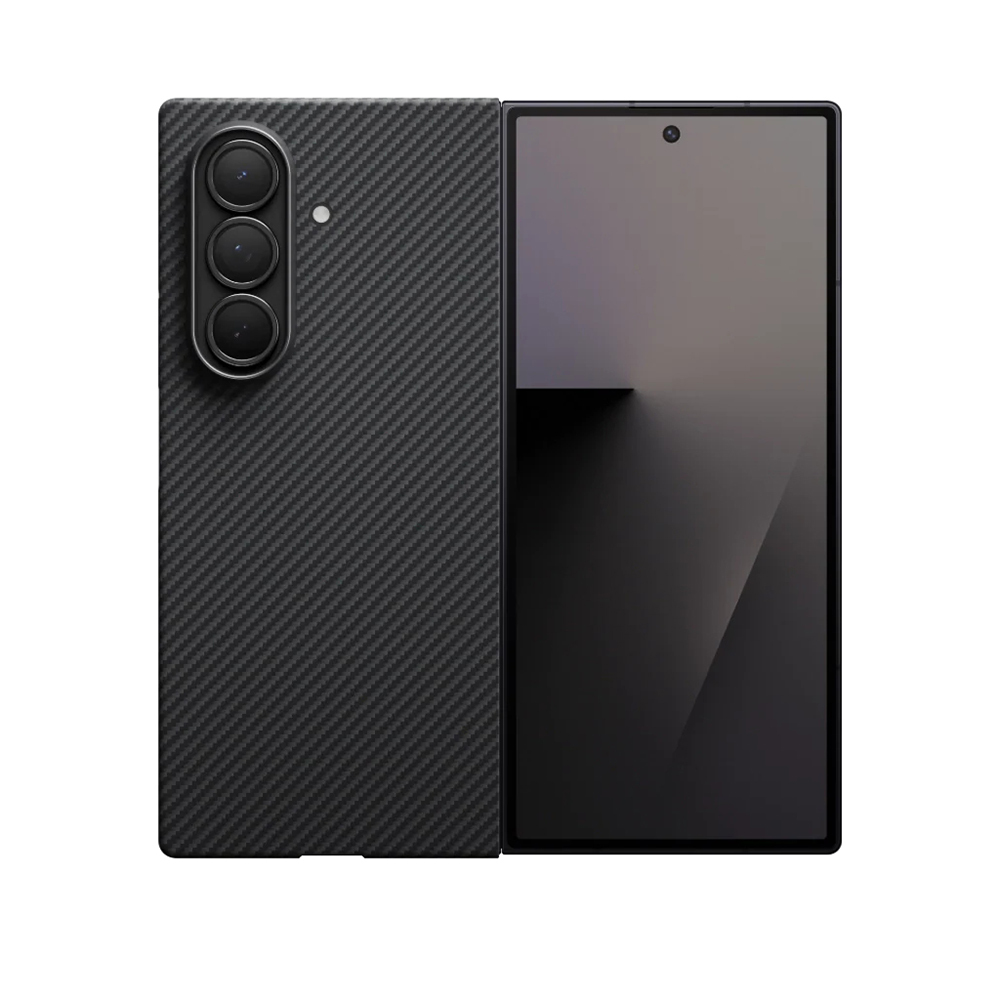 Galaxy Z Fold 7 Kılıf M-safe Şarj Özellikli 600D Aramid Fiber Pitaka Ultra-Slim Classic Serisi Black-Grey Twill Kapak - 3
