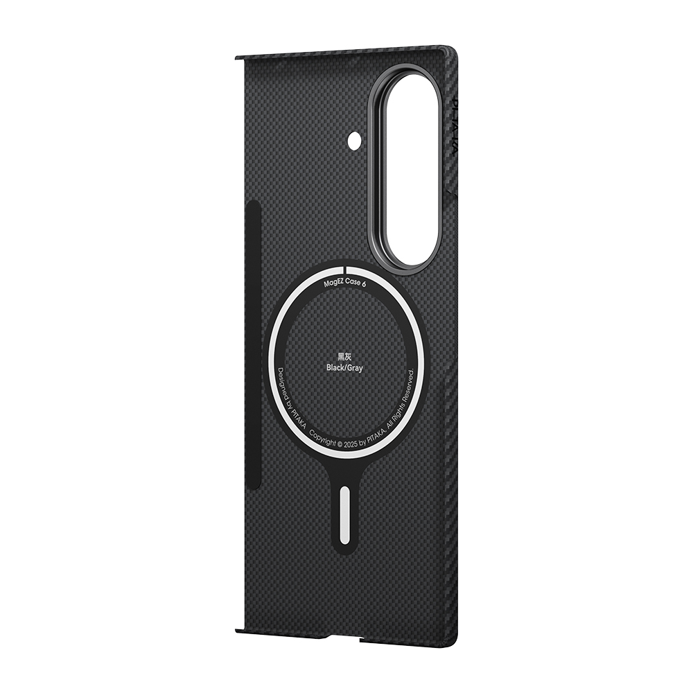 Galaxy Z Fold 7 Kılıf M-safe Şarj Özellikli 600D Aramid Fiber Pitaka Ultra-Slim Classic Serisi Black-Grey Twill Kapak - 4