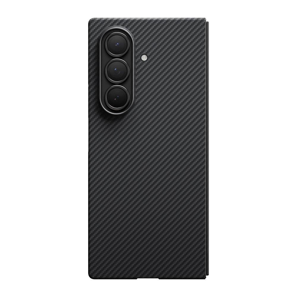 Galaxy Z Fold 7 Kılıf M-safe Şarj Özellikli 600D Aramid Fiber Pitaka Ultra-Slim Classic Serisi Black-Grey Twill Kapak - 5