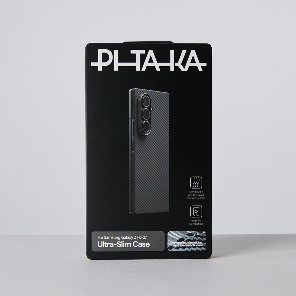 Galaxy Z Fold 7 Kılıf M-safe Şarj Özellikli 600D Aramid Fiber Pitaka Ultra-Slim Classic Serisi Black-Grey Twill Kapak - 14