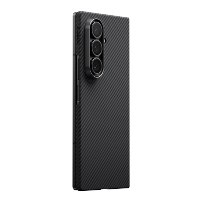 Galaxy Z Fold 7 Kılıf M-safe Şarj Özellikli 600D Aramid Fiber Pitaka Ultra-Slim Classic Serisi Black-Grey Twill Kapak Siyah-Gri
