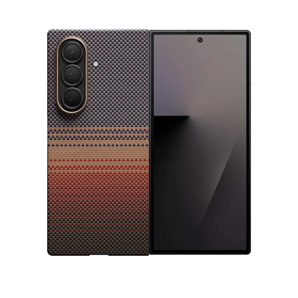 Galaxy Z Fold 7 Kılıf M-safe Şarj Özellikli Aramid Fiber Pitaka Tactile Woven Sunset-Moonrise Serisi Kapak - 4
