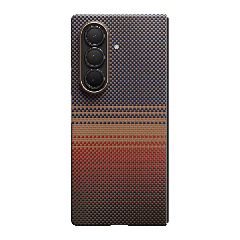 Galaxy Z Fold 7 Kılıf M-safe Şarj Özellikli Aramid Fiber Pitaka Tactile Woven Sunset-Moonrise Serisi Kapak - 5