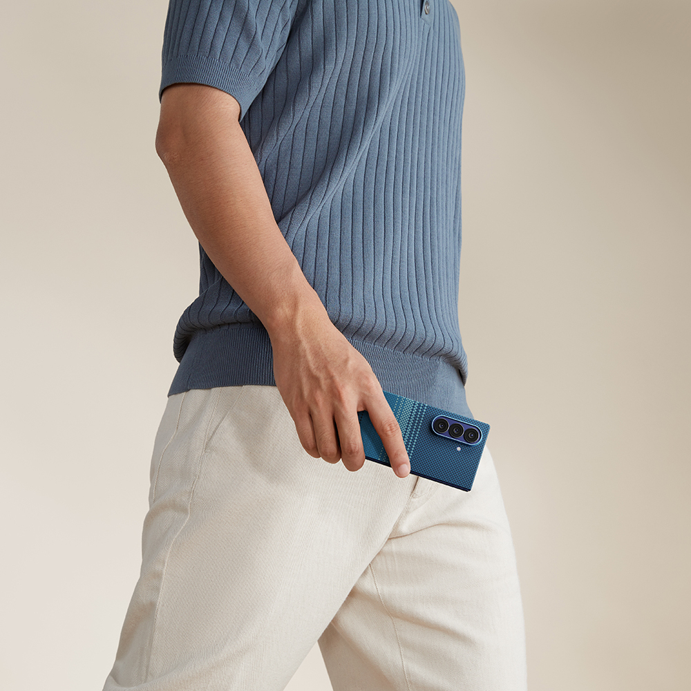 Galaxy Z Fold 7 Kılıf M-safe Şarj Özellikli Aramid Fiber Pitaka Tactile Woven Sunset-Moonrise Serisi Kapak - 14