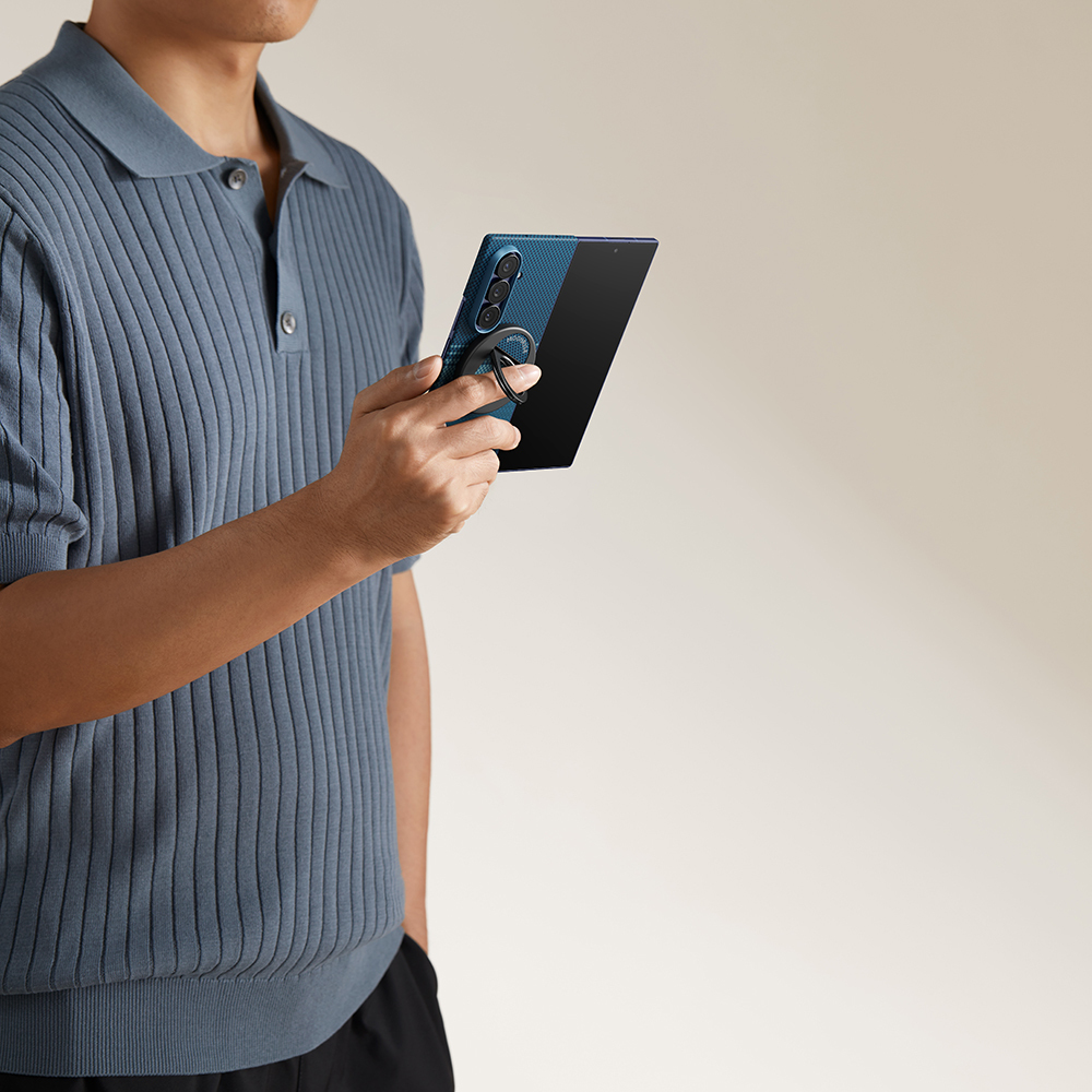 Galaxy Z Fold 7 Kılıf M-safe Şarj Özellikli Aramid Fiber Pitaka Tactile Woven Sunset-Moonrise Serisi Kapak - 16