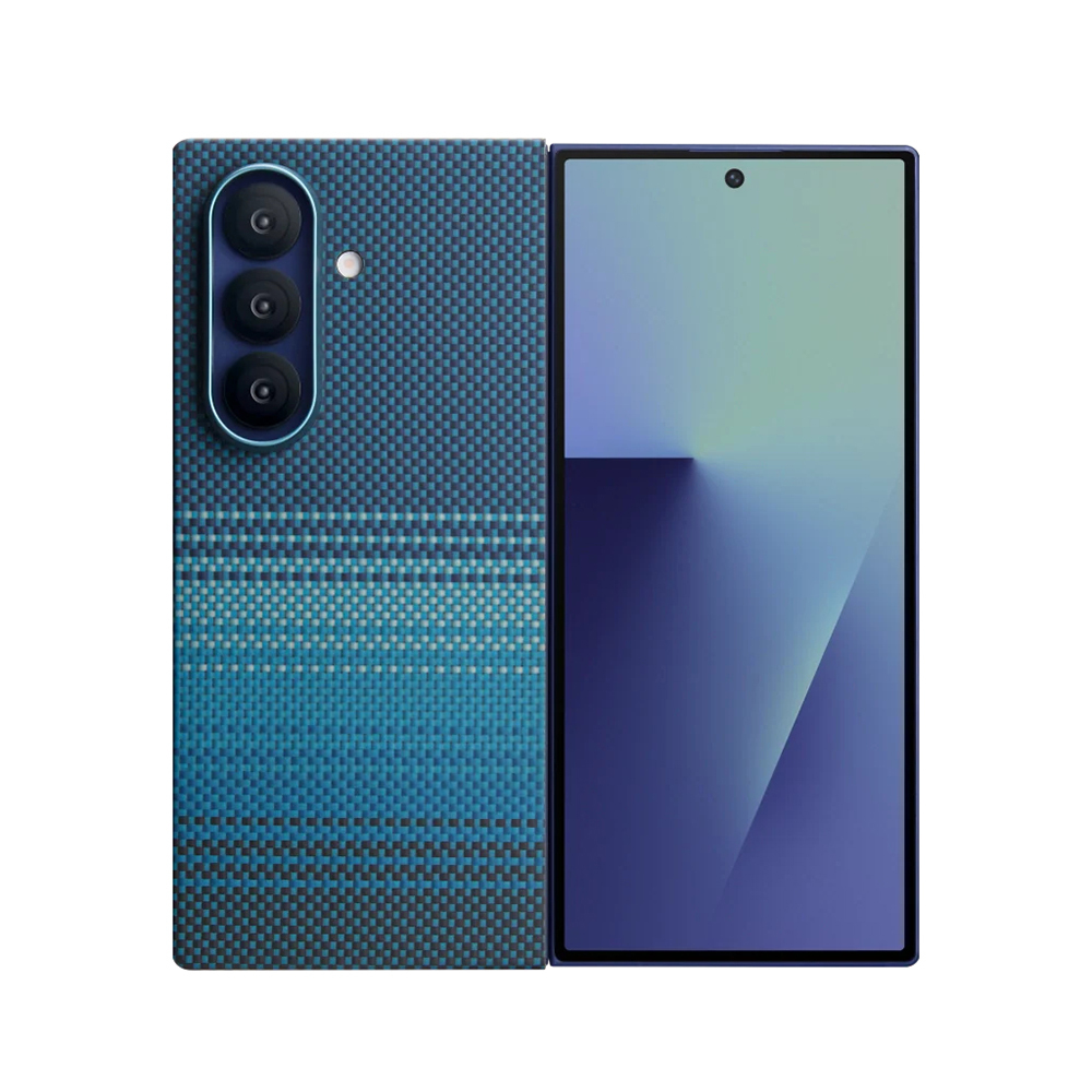 Galaxy Z Fold 7 Kılıf M-safe Şarj Özellikli Aramid Fiber Pitaka Tactile Woven Sunset-Moonrise Serisi Kapak - 11