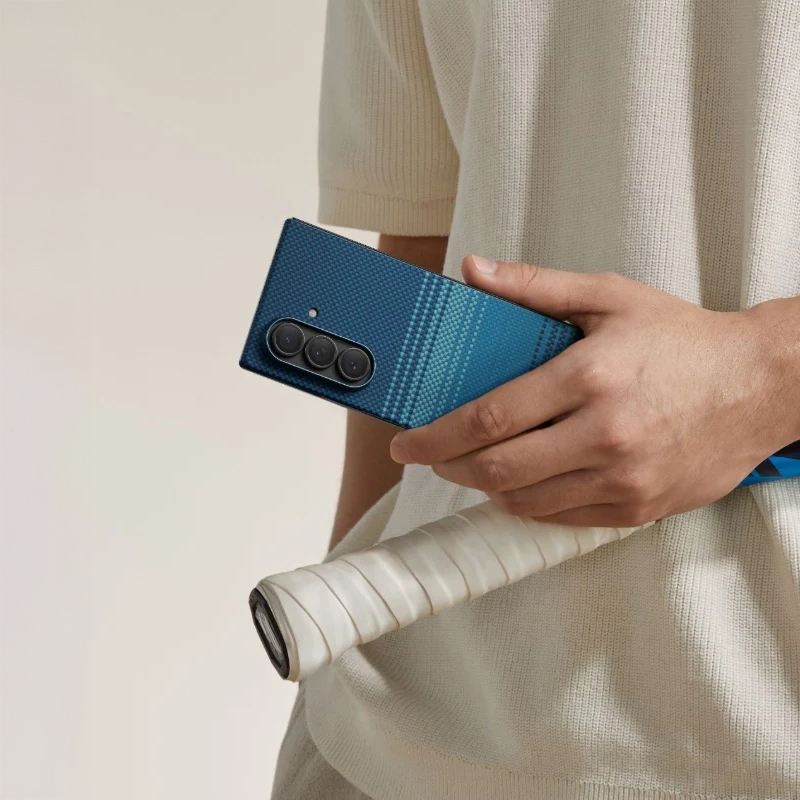 Galaxy Z Fold 7 Kılıf M-safe Şarj Özellikli Aramid Fiber Pitaka Tactile Woven Sunset-Moonrise Serisi Kapak - 18