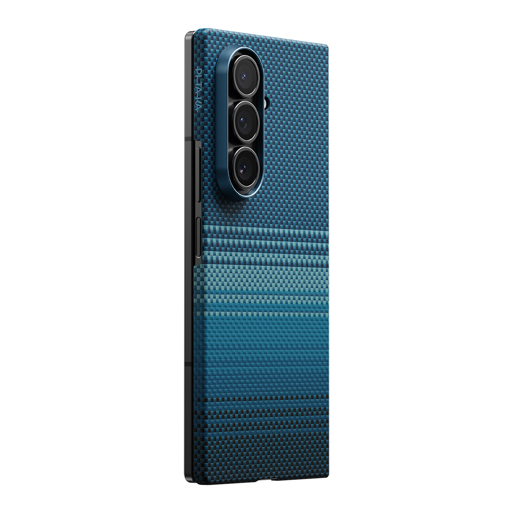 Galaxy Z Fold 7 Kılıf M-safe Şarj Özellikli Aramid Fiber Pitaka Tactile Woven Sunset-Moonrise Serisi Kapak - 3