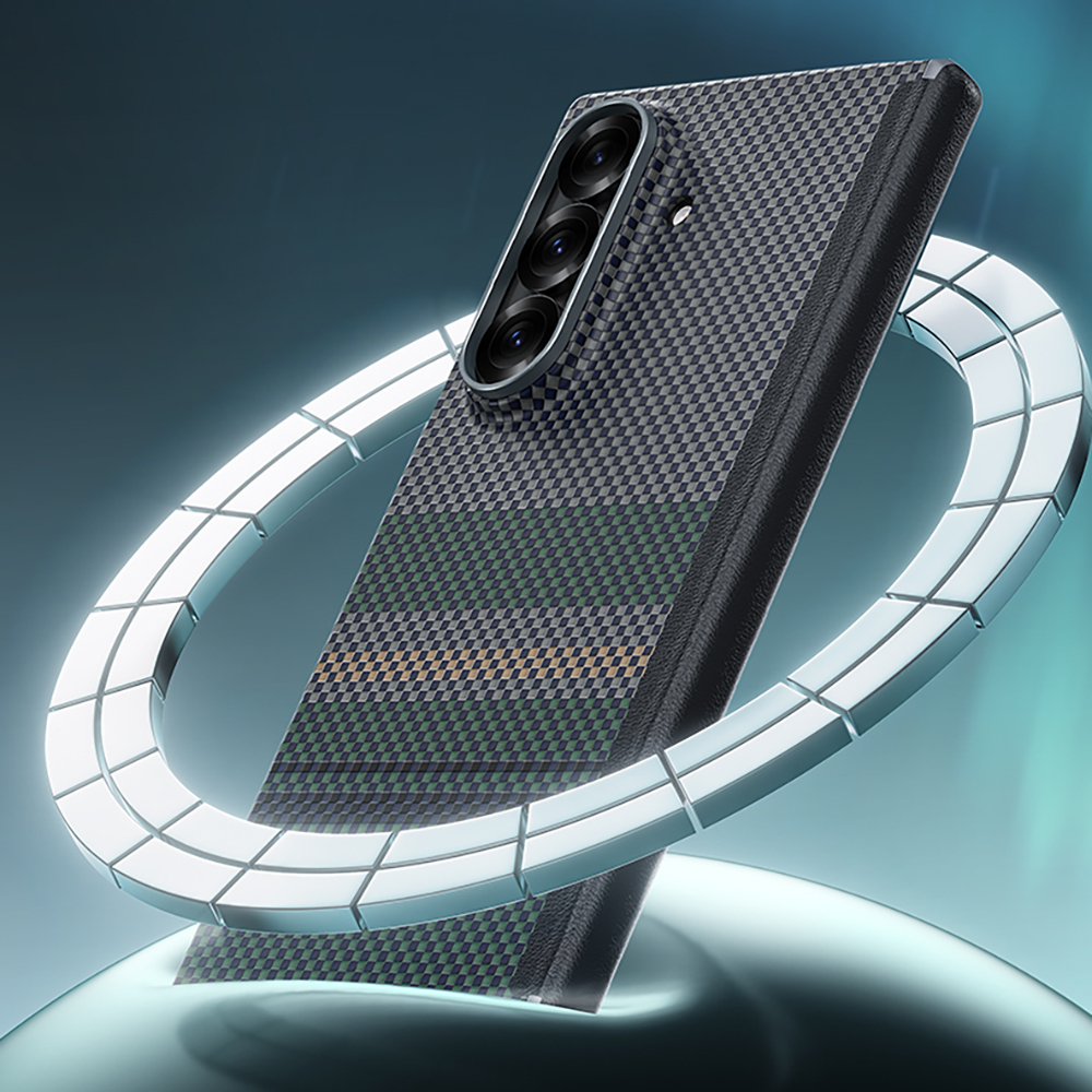 Galaxy Z Fold 7 Kılıf M-safe Şarj Özellikli Karbon Fiber Tasarımlı Benks Aurora ArmorAir Kevlar Kapak - 13
