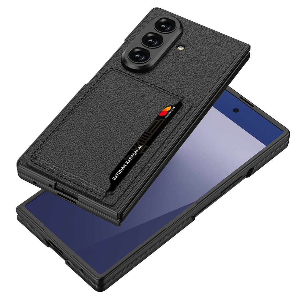 Galaxy Z Fold 7 Suni Deri Arka Yüzey Zore Kartlıklı Kıpta Silikon Kapak - 9